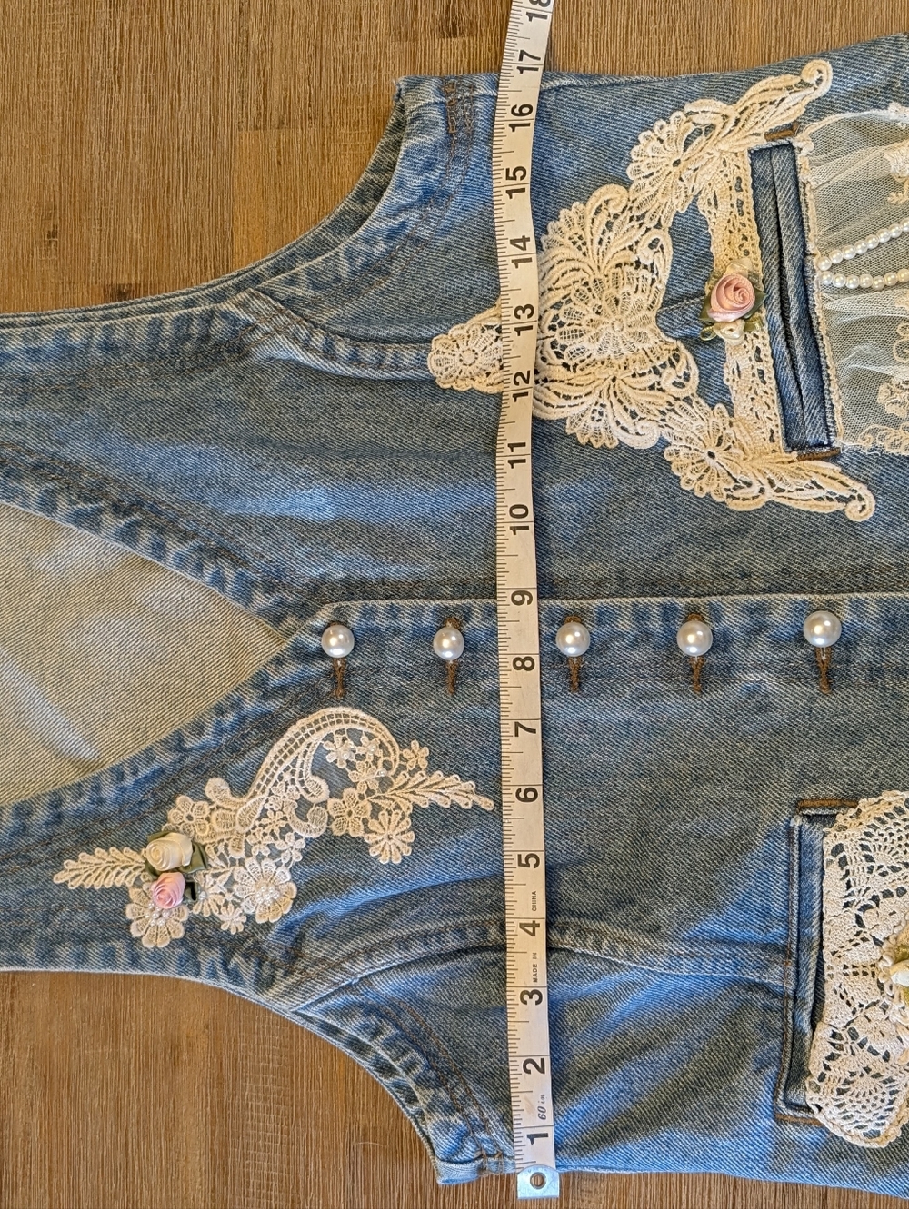 KAREN KANE Vintage Romantic Laced Beaded Embroidered Denim Vest Size 12 - Picture 3 of 10